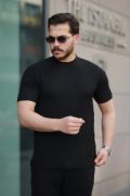 Erkek Kısa Kollu örgü Kumaş Bisiklet Yaka T-shirt resmi